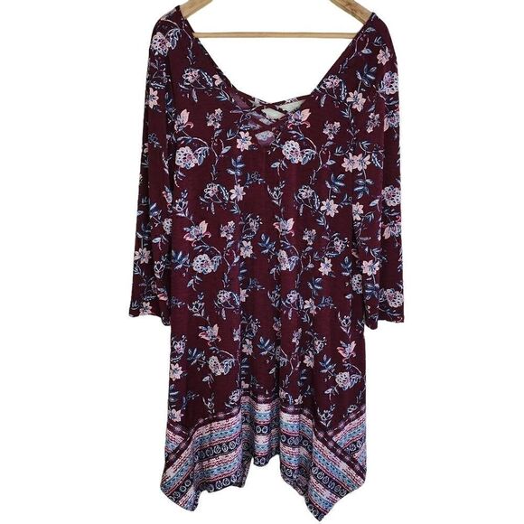 Floral Bohemian 3/4 Sleeves Tunic Mini Dress - Picture 1 of 10